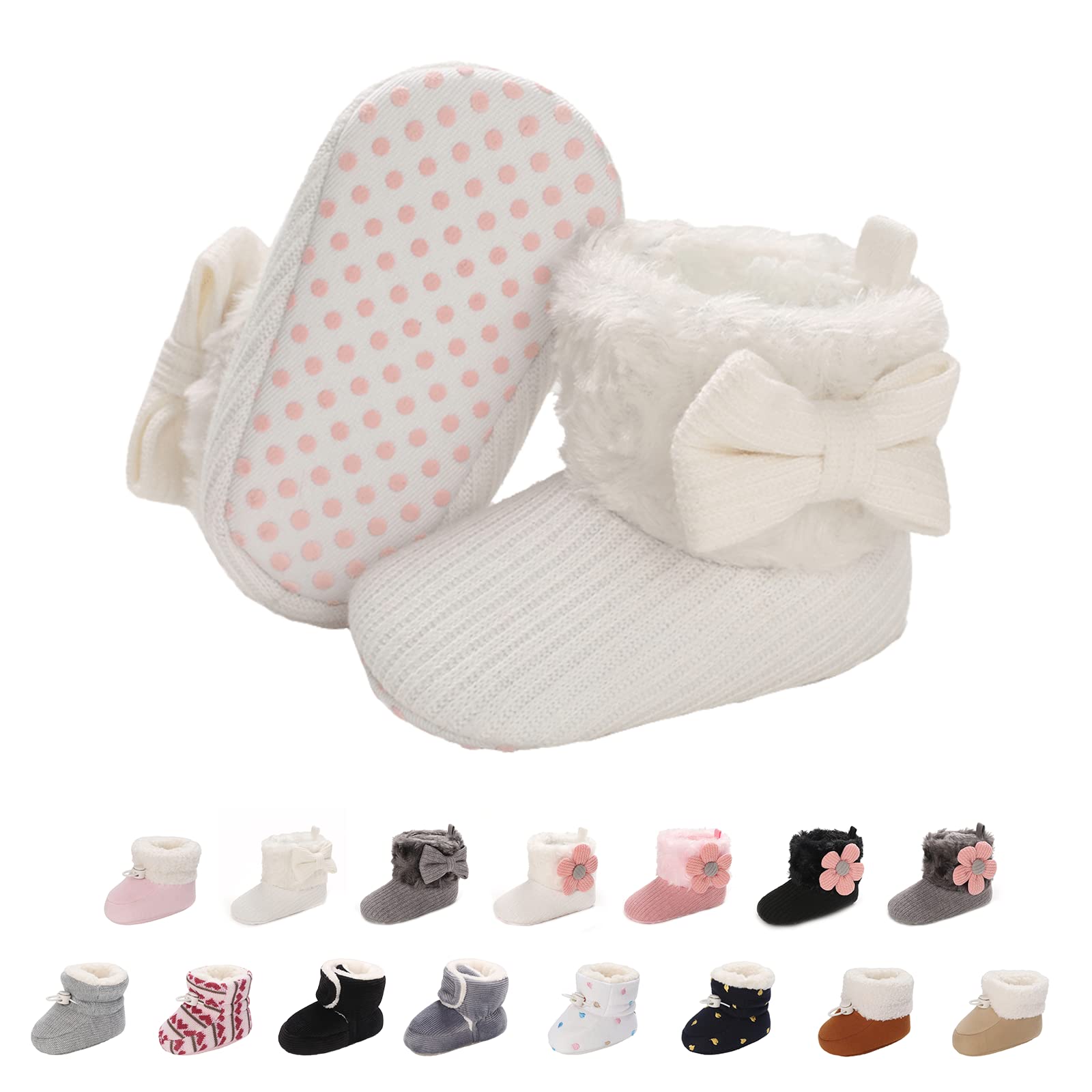 Baby Winter Warm Fleece Bootie, Newborn Non-Slip Soft Sole Winter Shoes Sock Shoes Cute Adjustable Crawling Shoes Prewalker Boots for Girls Boys Toddler 0-18 Months — view 8