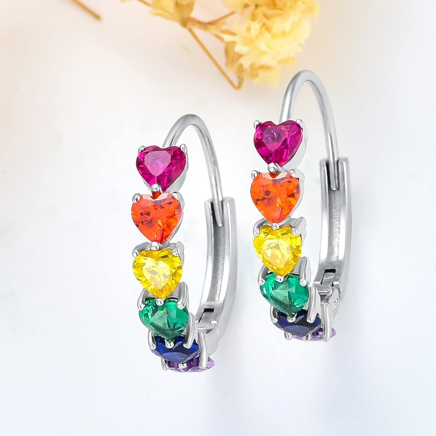 VONALA Rainbow Hoop Earrings 925 Sterling Silver Colorful Huggie Hoop Earrings Jewelry Gift for Women - Image 3