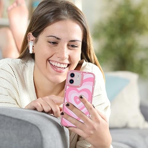 Miniatura 5 de AIGOMARA Funda compatible con iPhone 12, diseño de corazón rosa, para mujeres y niñas, protección de cámara completa, TPU suave, a prueba de golpes,