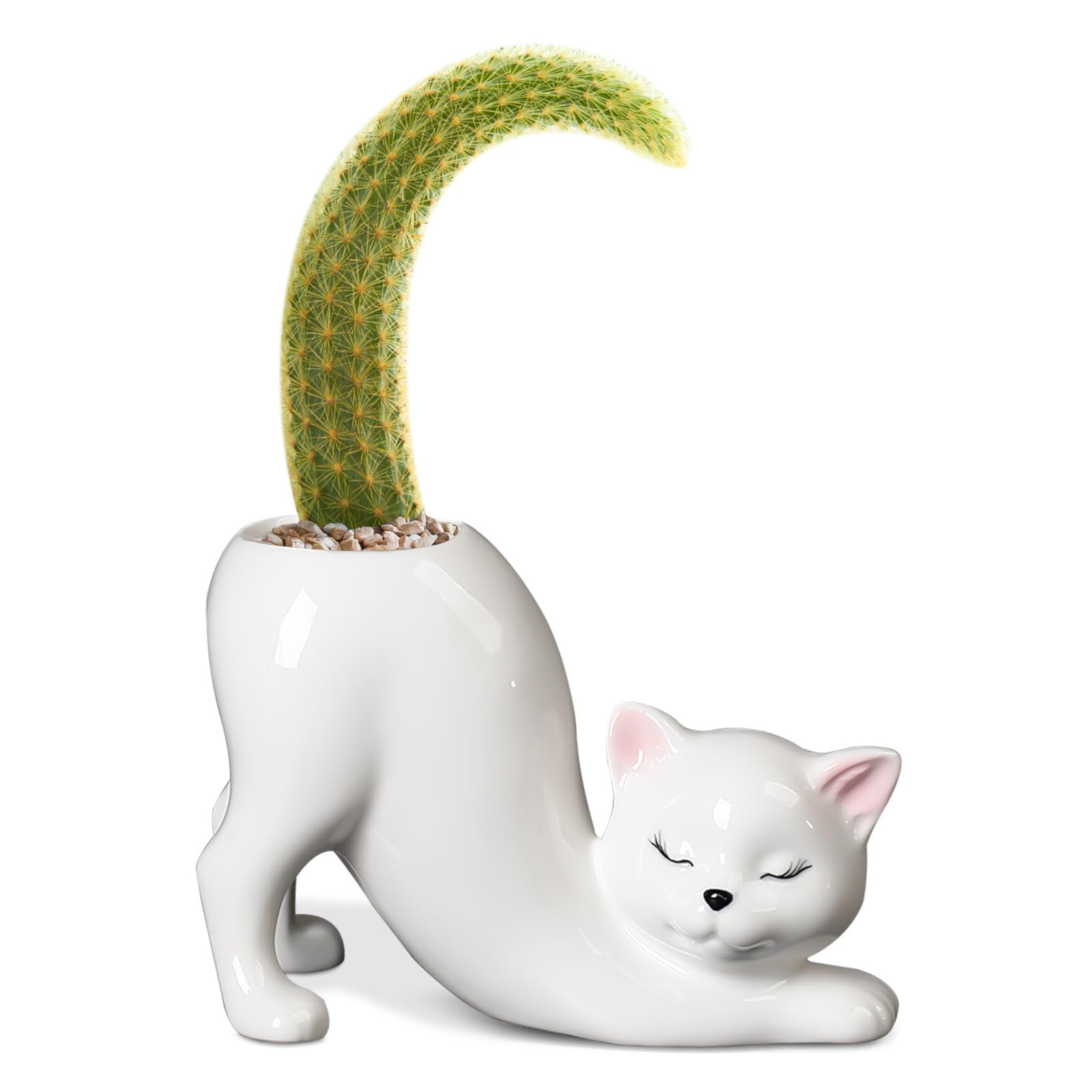 Tkerolk Cat Planter, Funny Ceramics Cat Vase, Unique Planters for Indoor Plants, Animal Planters for Outdoor Plants, Cute Flower Pot Office Desk Room
