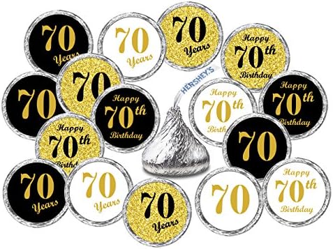 70th Birthday Kisses Stickers, (Set of 324) Chocolate Drops Labels Stickers for 70th Birthday, Party Favors Decor for Kisses. Made in USA, 9 Designs ...