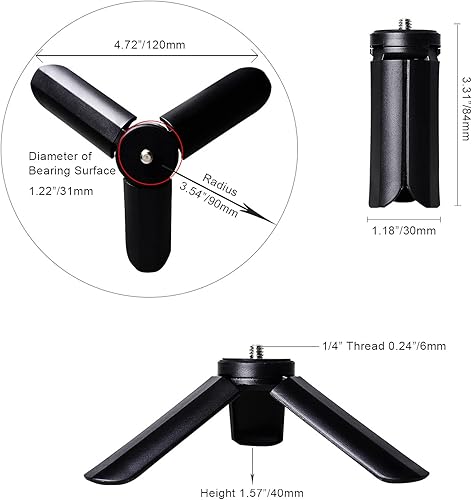 Miniatura 2 de LUXCEO Mini trípode, soporte de escritorio con rosca de 1/4" para cámaras, luz fotodraohy, estabilizador de agarre de mango cardán, cabeza de bola
