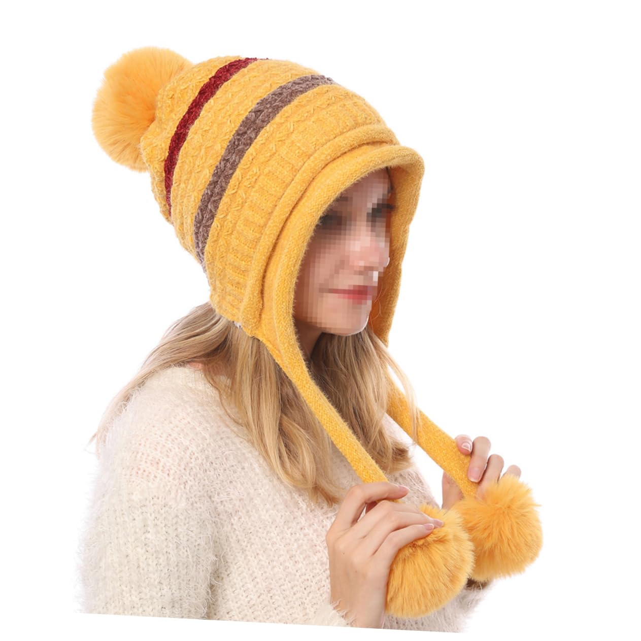 SHERCHPRY 3piezas Gorro De Lana Pompones para Mujeres Sombrero Térmico Cálido De Esquí para Invierno Diseño Cómodo y Elástico Color Amarillo Único