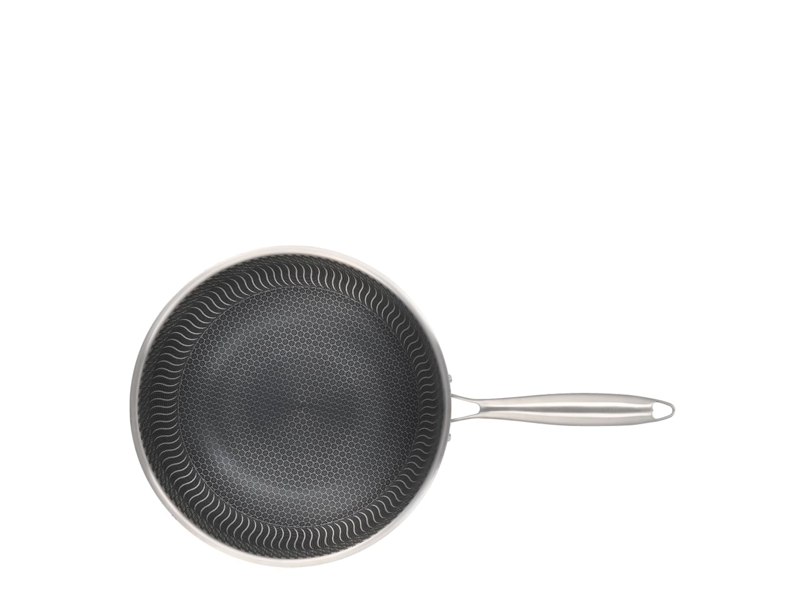 H&H Wok Evolution 30 cm in Acciaio Inox e Alluminio – Rivestimento Antiaderente a Nido d’Ape, Fondo per Induzione, Manico Ergonomico Isolante, Adatto a Tutti i Piani Cottura