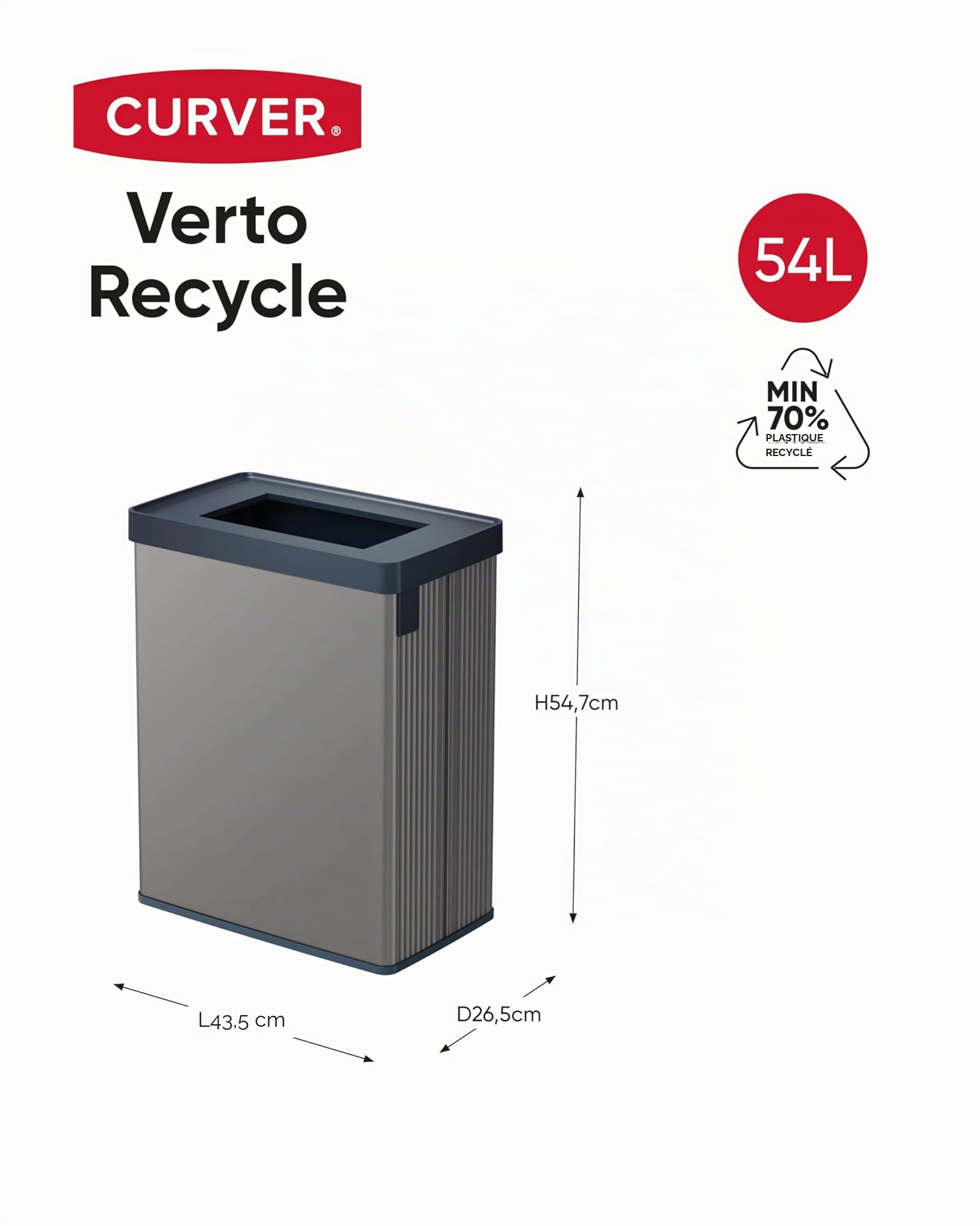 Curver Keter Verto Poubelle de recyclage double compartiment 54 l gris perle