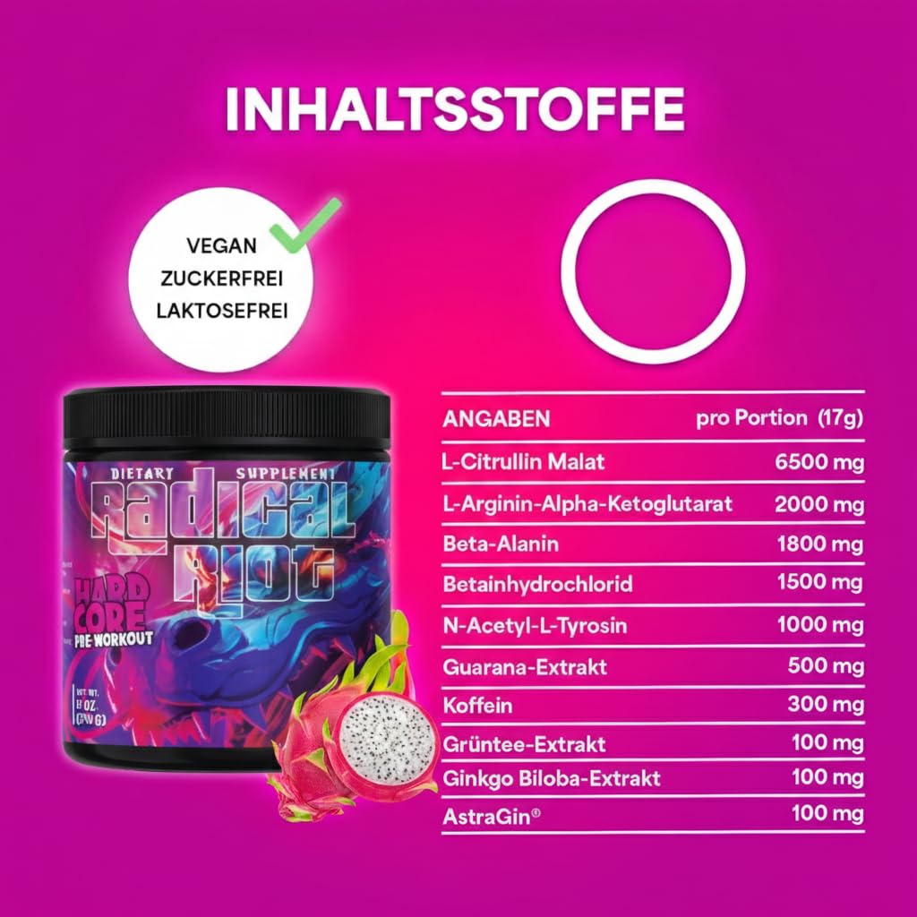 American Supps® PREMIUM Pre Workout Booster [340g] - Drachenfrucht - 300 mg Koffein + Beta Alanin + L Citrullin Malat