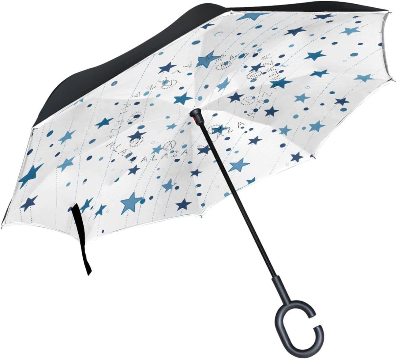 Dots Stars Stripes Inverted Umbrellas for Rain Windproof Reverse Upside Down Golf Umbrella with C-shape Handle for Men Women