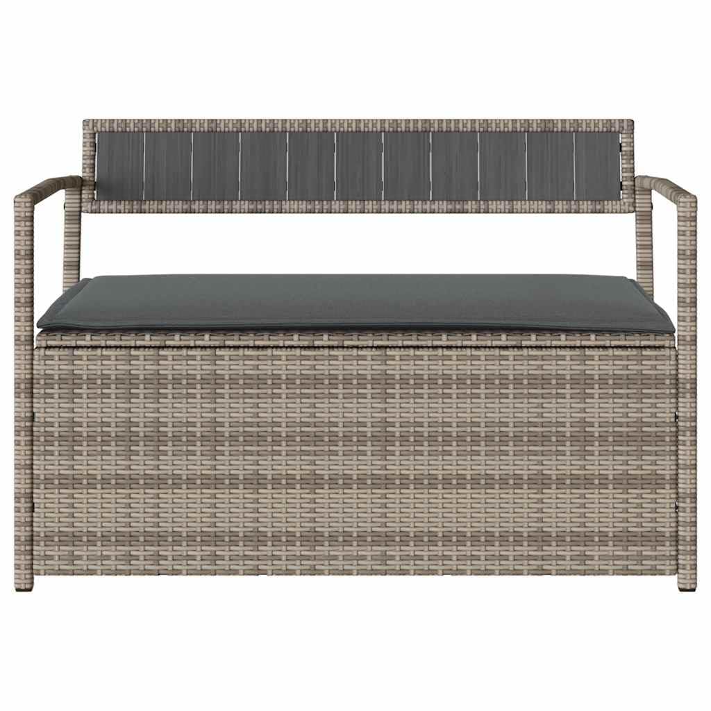 vidaXL Gartenbank mit Stauraum und Kissen Grau Poly Rattan, Gartenbank, Parkbank, Outdoor-Bank, Sitzbank, Terrassenbank, Außenbank, Gartenmöbel