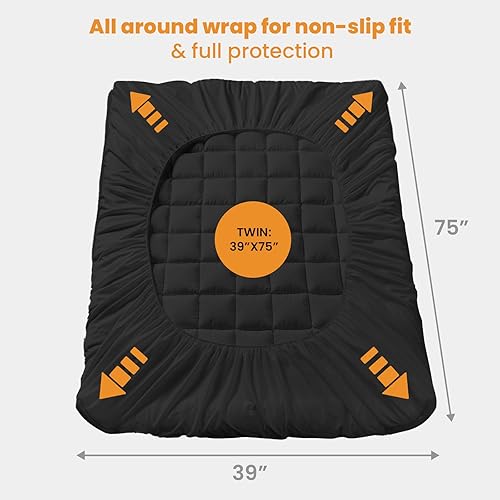 Miniatura 5 de MATBEBY - Cubrecolchón tamaño individual, transpirable y fresco, funda acolchada ajustable, con esquinas profundas de 8 a 21 pulgadas, suave,