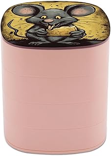 Rat Eats A Piece of Cheese Jewelry Box 360° Rotating Large Capacity Jewelrys Organize 4-Layer Rotating Travel Jewelry Tray Case with Lid Personalized Women Jewelrys Storage Case