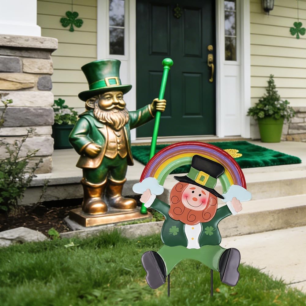 hogardeck St Patricks Day Decorations Outdoor, Leprechaun Rainbow Decorative Garden Stakes for St Patricks Day Decor, Luck Yard Sign Saint Patricks Day Decorations for Home Outside Backyard Porch Lawn