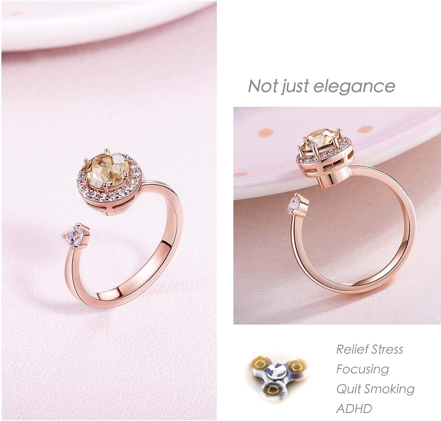 Fidget Ring Birthstone Rings for Women Thumb Rings Fidget Ring Women Rose Gold Ring Spinner Ring Anxiety Ring for Women Cubic Zirconia Ring - Image 6