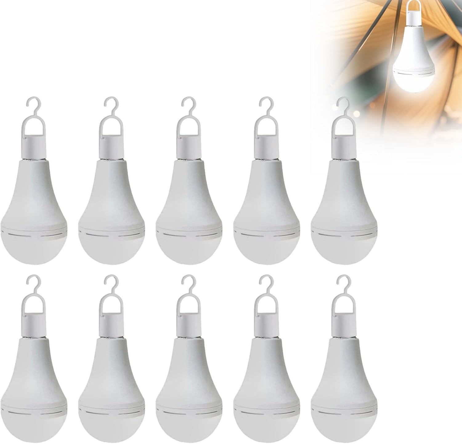 Rechargeable Emergency Light Bulbs, 12W LED 6000K 850LM, 4-IN-1 Versatile Emergency Bulbs with 1200mAh Battery, Screw-in Hook for E27 Socket - Ideal for Power Outages, Garage (10, White light-12W)