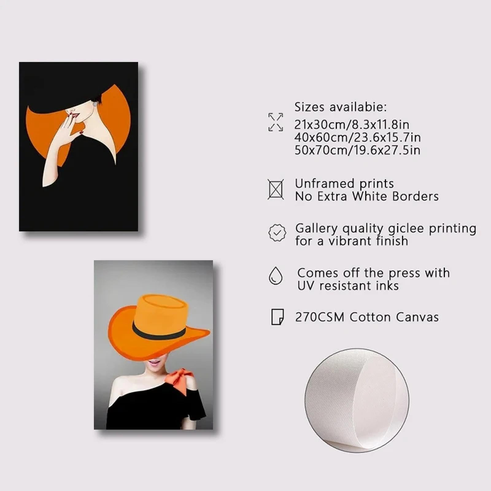 XINBAO 3 szt. elegancka czarna spódnica pomarańczowy kapelusz damski plakat sztuka ścienna płótno plakat salon korytarz sypialnia dekoracja obraz wydruki 30 x 45 cm x 3 bez ramy
