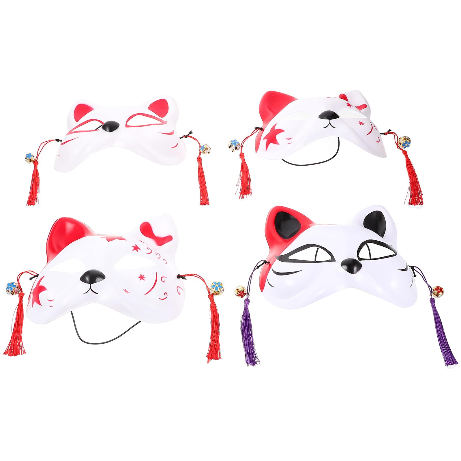 4pcs Fox and Cat Half Face Cosplay Masks Set for Adults Japanese Anime Foxes Mask Party Accessories for Costume and Masquerade Balls Random Style