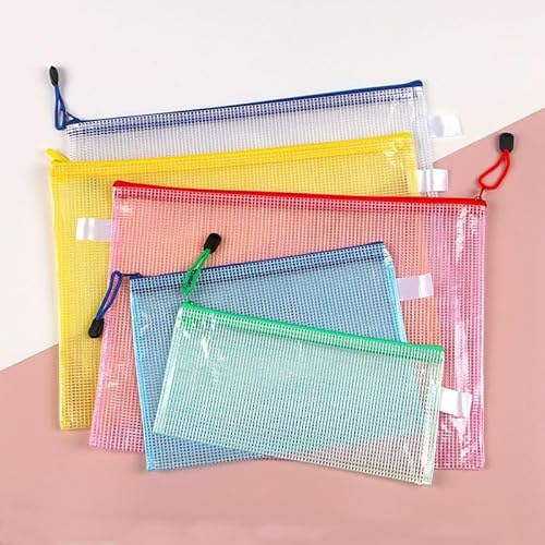 10 Stück Dokumententasche A5, Reißverschlusstasche Wasserdichte Mesh Dokumententaschen,Reißverschlussbeutel für Bürobedarf,Schulmaterial,Dokumente Case,Papier,Quittungen,Kosmetika,5 Farben