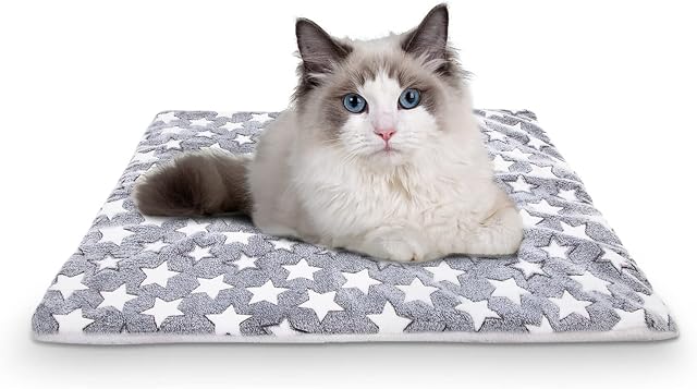Nobleza Dog Crate Bed Mattress, Super Soft Fleece Fluffy Cat Bed Blanket, Fits 61 cm Dog Crate Mat Cage Pad Washable Reversible Use, Warm Star Prints Cat Custion for Small Pet Puppy Kitten, 55*42 cm