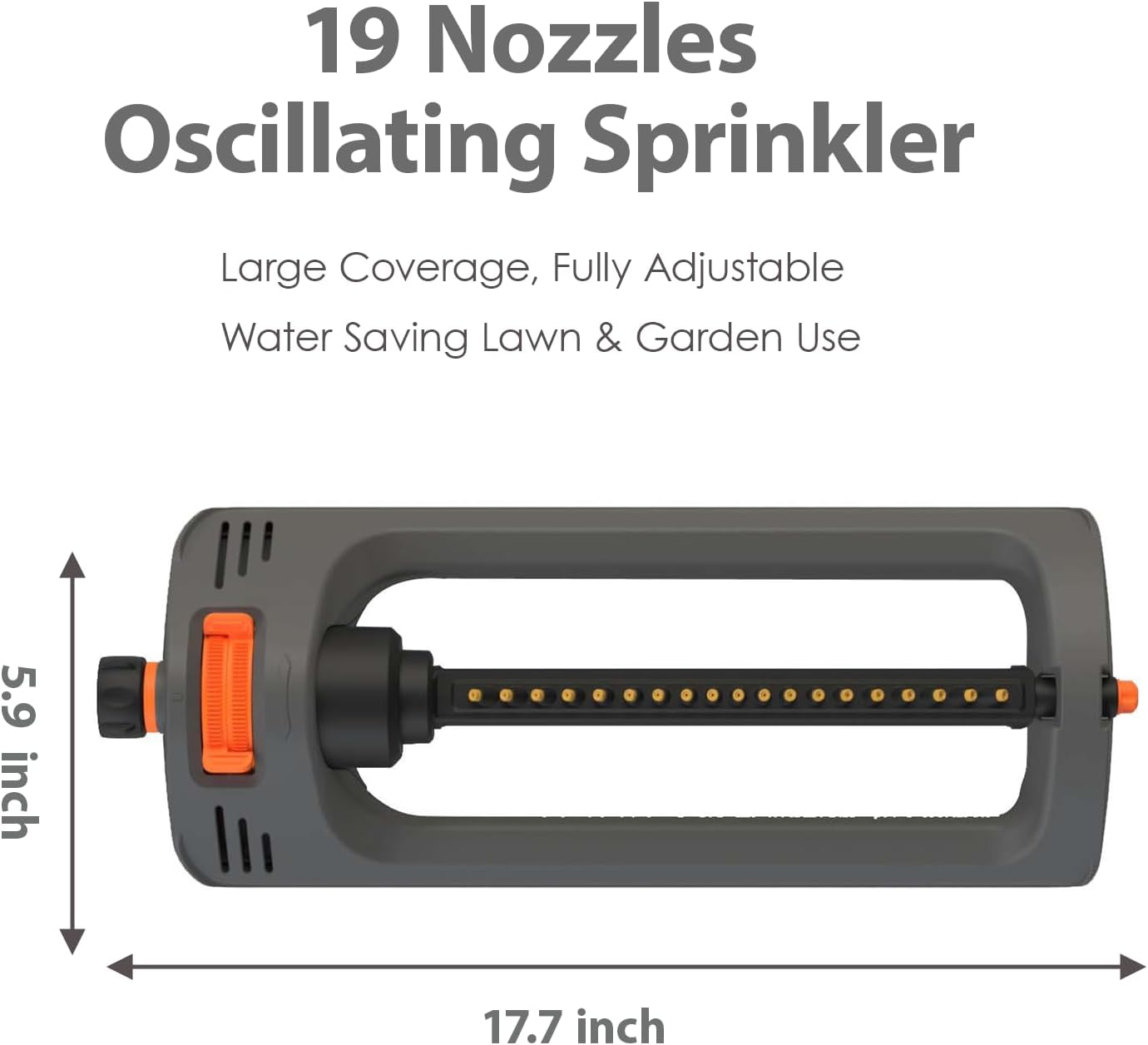 BIGWAVE Turbo Oscillating Water Sprinkler for Yard Covers up to 3,600 sq.ft,19 Nozzles Adjustable Range for Lawn, Garden, Quick Connect Bundle Included, Built-in Spray Jet Cleaning Needle