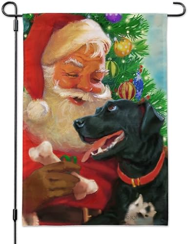 Bandera navideña de Papá Noel y laboratorio negro Labrador para jardín