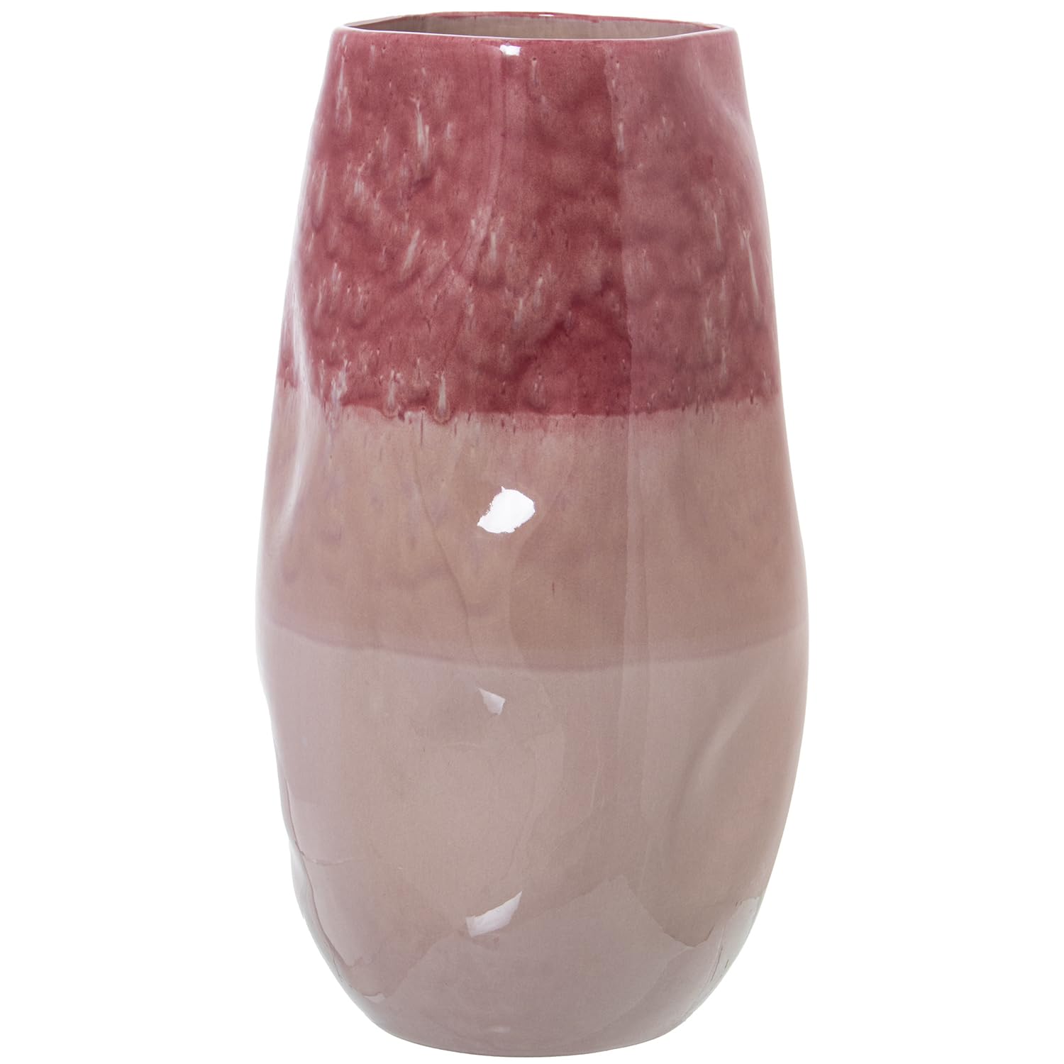 Vase en céramique rose tricolore 20 x 39 cm, grand vase de table moderne pour centre de table