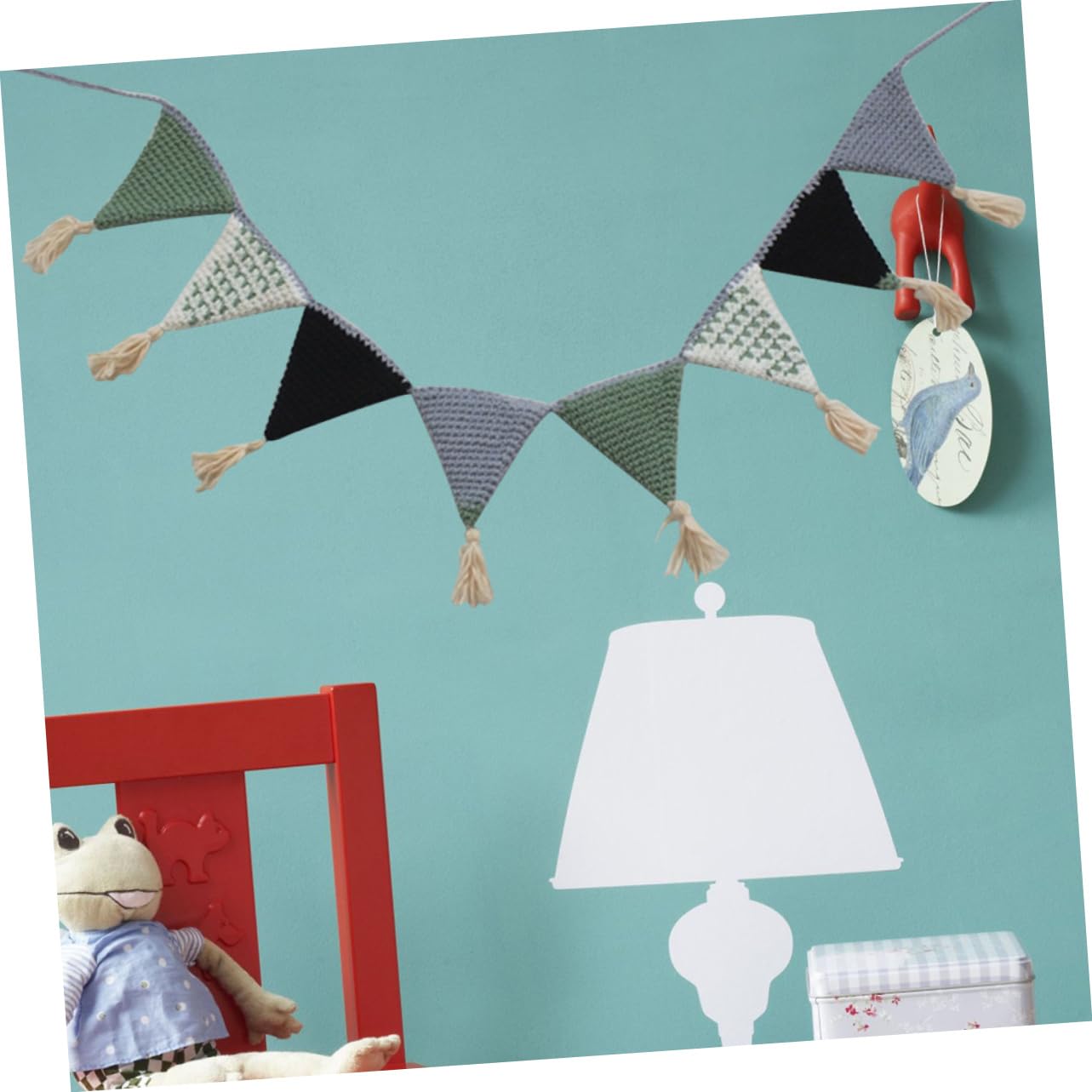 Toyvian 3 sztuki dekoracji pokoju dziecięcego, baner na imprezę, baner trójkątny, baner, baner, girlanda, szydełkowany łańcuch chorągiewek z bawełny, chorągiewki, girlanda wisząca flaga nordycka