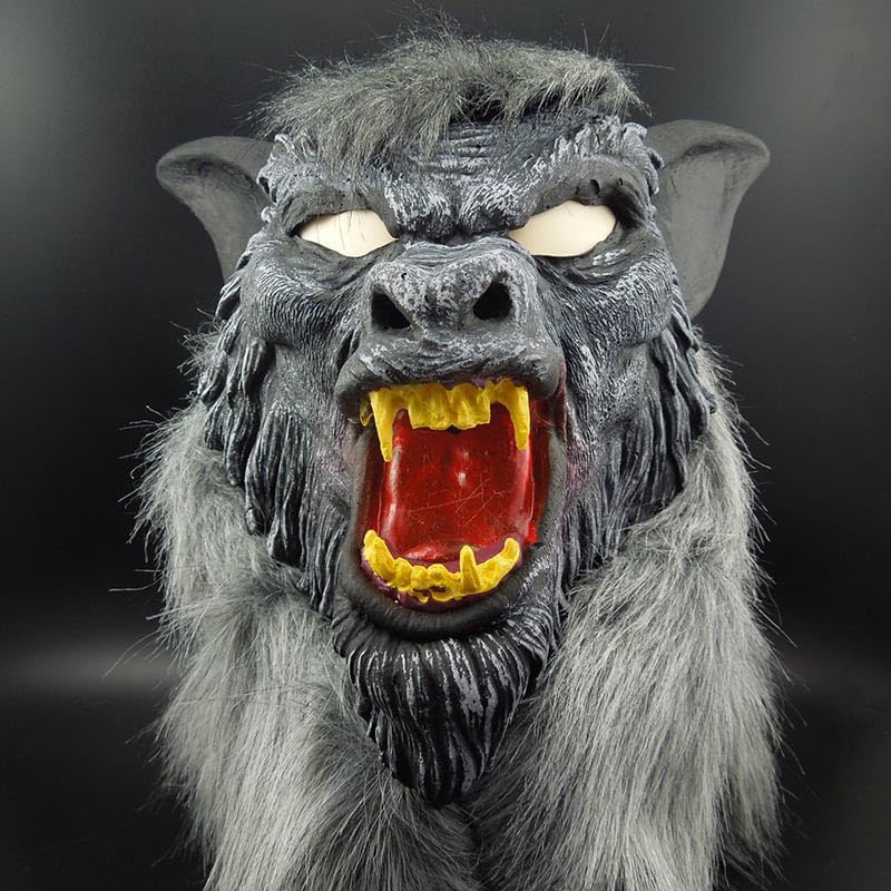 Miniatura 2 de Máscara de lobo de Halloween, fiesta de cosplay, disfraz de hombre lobo, máscara de terror, máscara de cara completa peluda, arnés para mascarada,