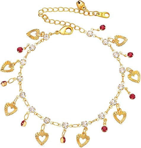 U7 - Tobillera de acero inoxidable para mujer o niña, dorado o dorado rosa 18K con dije diseño de corazóninfinitofigaro, cadena de eslabones de 25 a