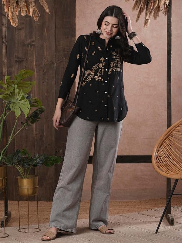 Image of Ada Hand Embroidered Lucknowi Chikankari Cotton Top for Women A911222