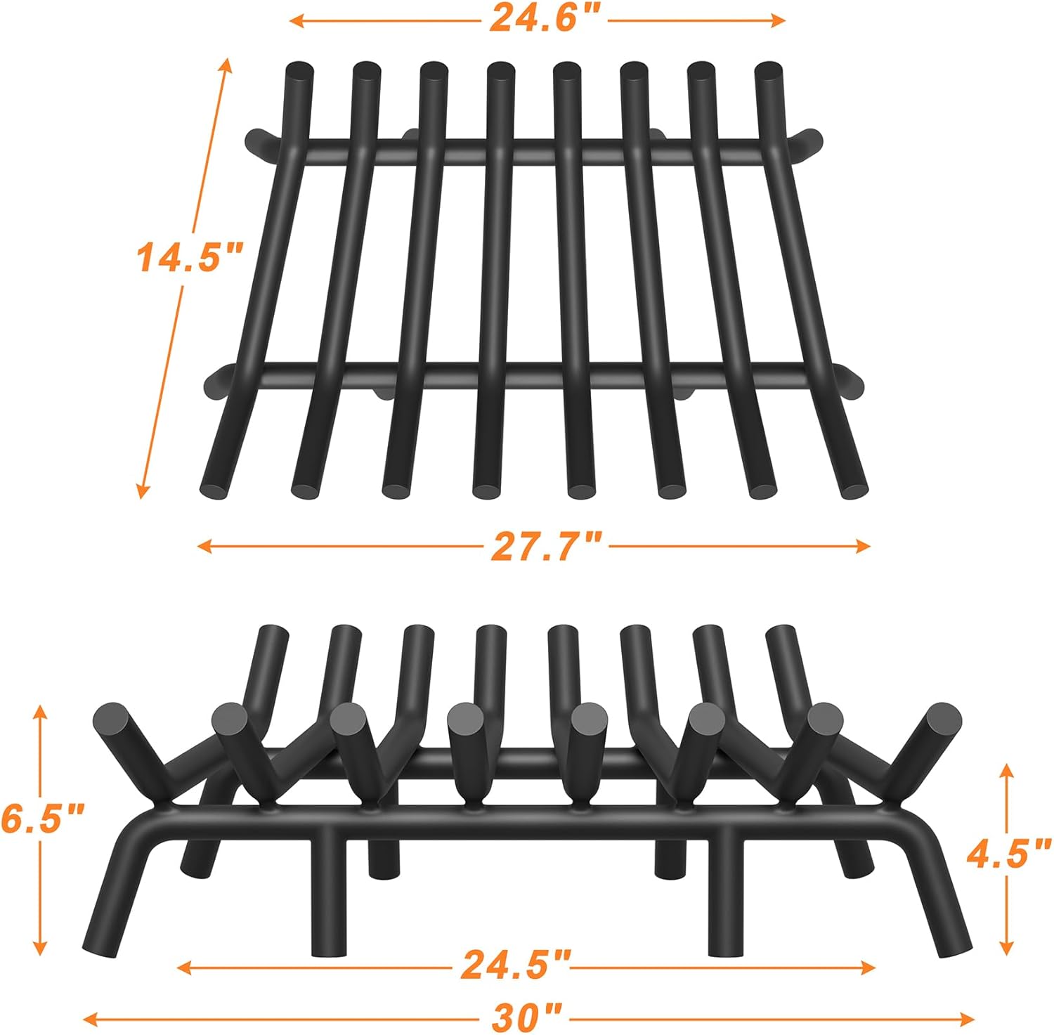 jusgym fireplace grate 30 inch with 8 support legs, round solid steel heavy duty fireplace log holder with fire tongs & poker, fireplace log grate for indoor fireplace and outdoor in-ground firepit 30 inch round
