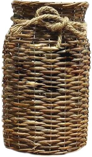 Wicker Vase for Decor, 12'' Wood Basket Vases Brown Rustic Farmhouse Country Style Flower Holder for Living Room Pampas Grass, Dried Branches, Table Centerpieces