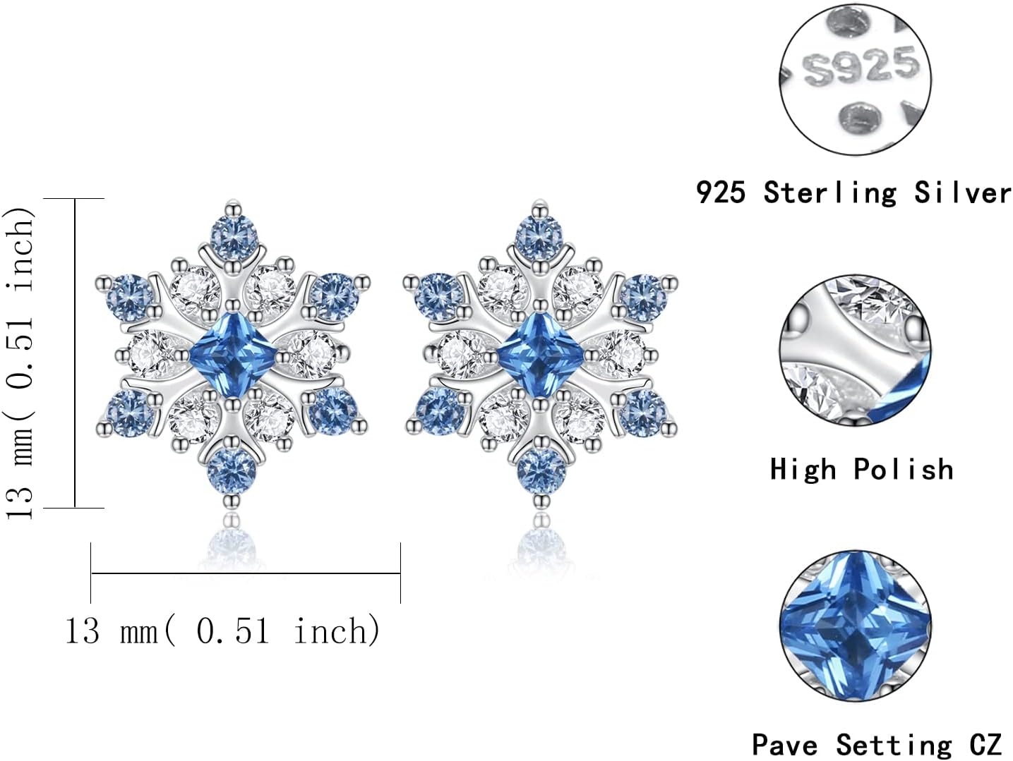 Winter Snowflake Earrings for Women Hypoallergenic 925 Sterling Silver Snow Flower Ear Studs Christmas Jewelry Gift - Image 4