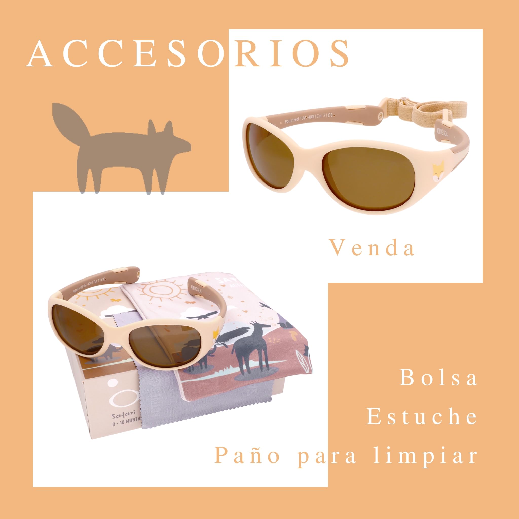 ActiveSol Gafas de Sol para Bebé Safari, 0 – 24 Meses, 100% Protección UV, Polarizadas, con Cinta para la Cabeza