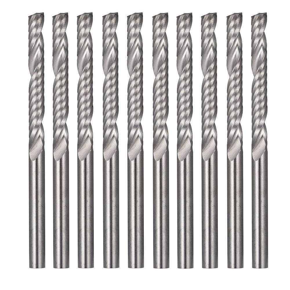 10pcs 1/8" Shank Single Edged 1 Flute End Mill Spiral Router Bits CNC Milling Cutting Set Tool,Flute Length 22mm, OAL 38.5mm