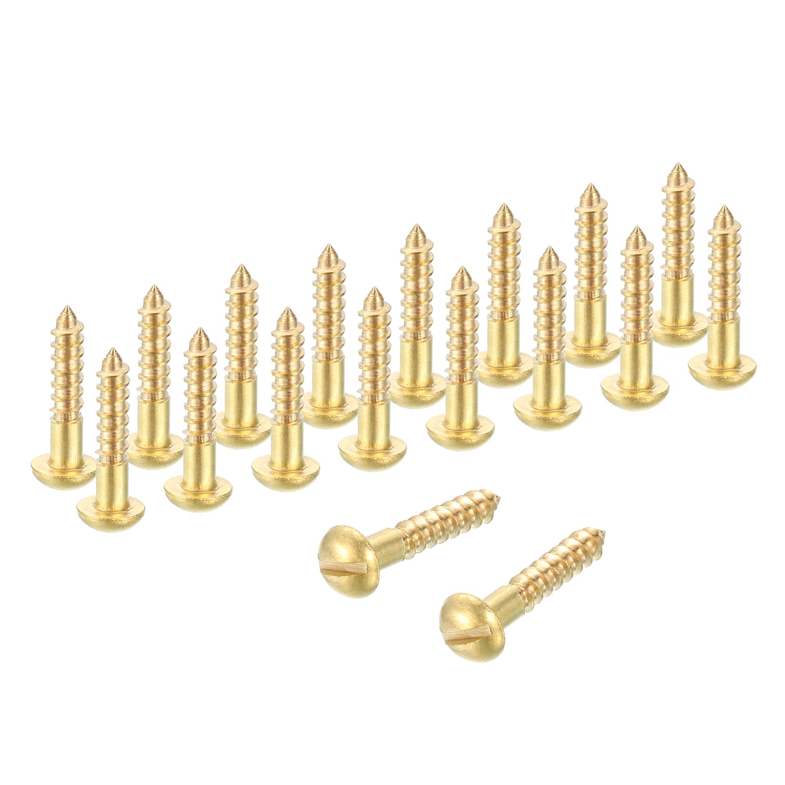 sourcing map Wood Screws, M2.5 x 12mm Brass Slotted Round Head Self Tapping Screw Quick Metal Self-Tapping for Indoor Household Appliances Furniture Woodworking Pack of 28