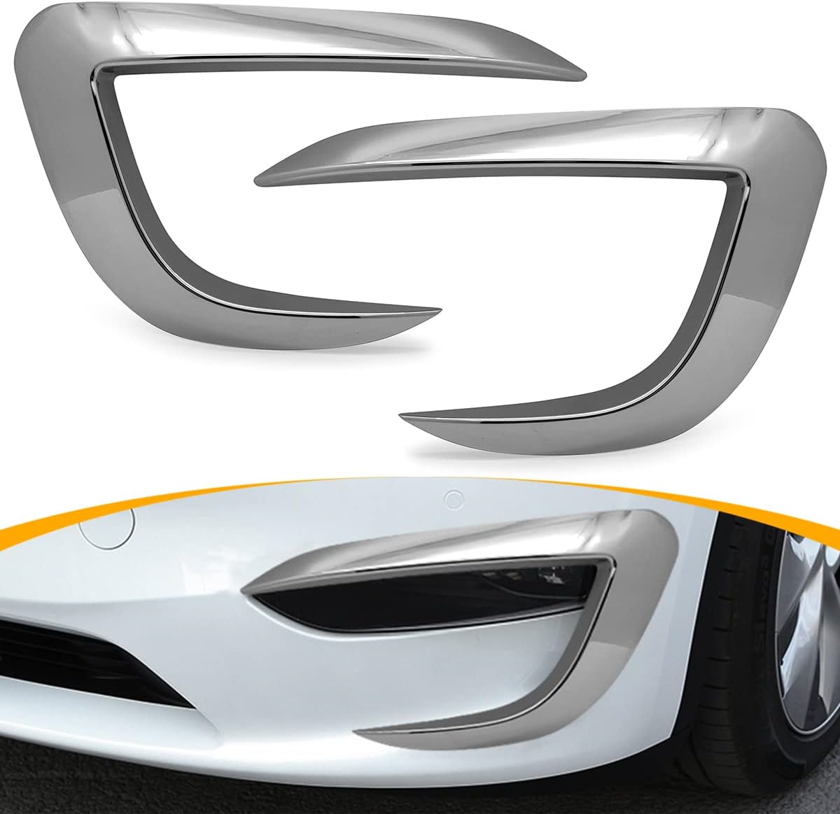 Front Fog Light Cover Trim Eyebrow Spoiler Compatible with Tesla Model Y 2020 2021 2022, ABS Frame Exterior Decoration Accessories, 2PCS (Shiny Chrome Plated)