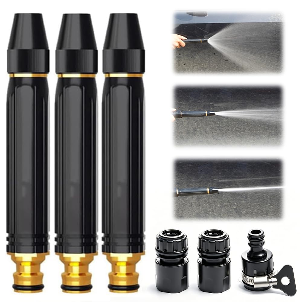 Pistola de agua de alta presión para lavado de coche, boquilla de mano de metal ajustable con 3 patrones de pulverización, boquilla de manguera giratoria resistente para uso en coche y jardín