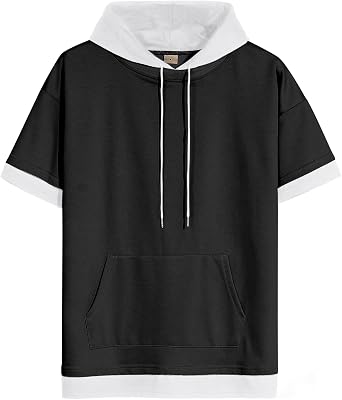 Mens Short Sleeve Hoodie Soft Cotton Lightweight Moisture Wicking Big Pocket Streetwear Short Sleeve Sweatshirt