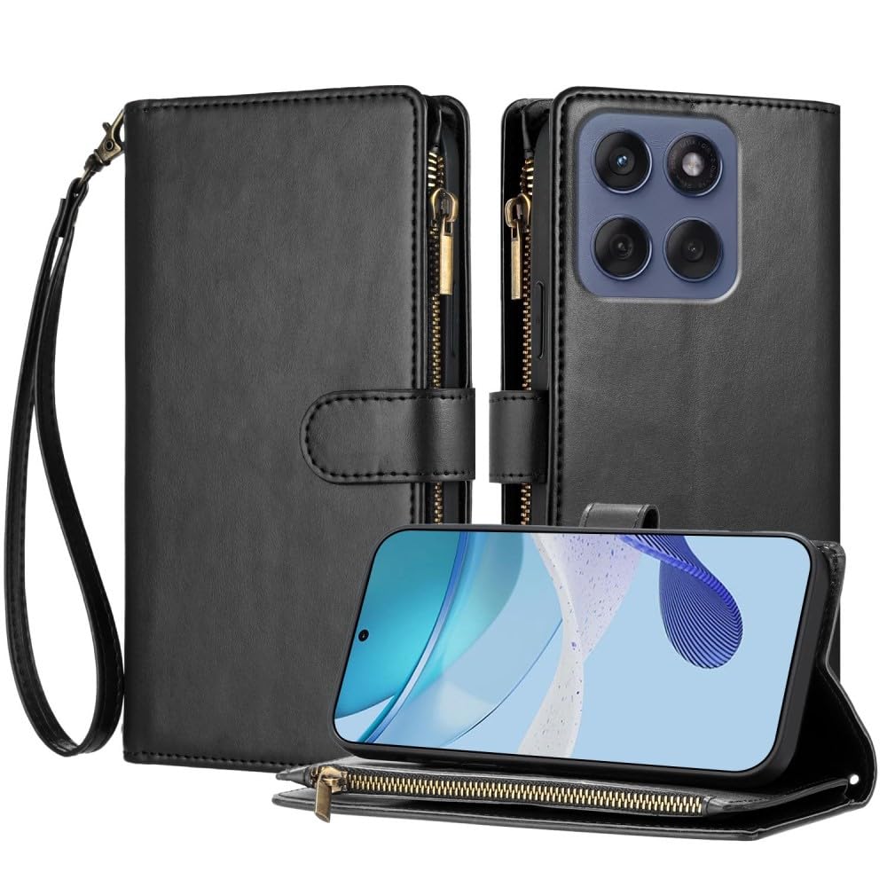 Funda Motorola Edge 30 Ultra anticaídas tipo libro negra con cierre 7