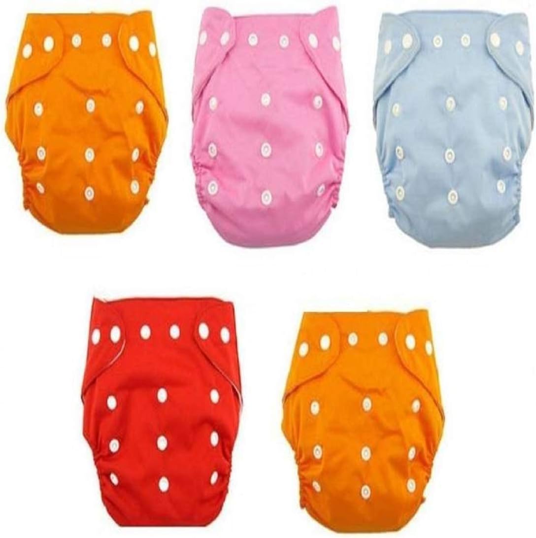 Chote Ustad Combo of Adjustable Waterproof Reusable Washable Cloth Diaper Nappies Without Inserts for Baby, Pack of 5 pcs (Multi)