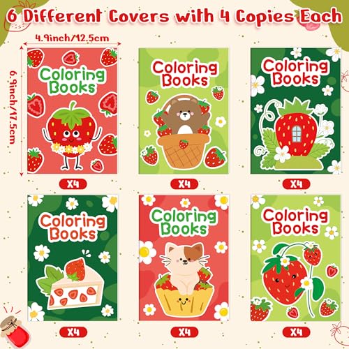 Image of Strawberry Coloring Books for Kids - 24Pcs Bulk Strawberry Mini Coloring Booklet Fruit Theme DIY Art Drawing Book for Toddlers Summer Holiday Party Goodie Bags Stuffers School Classroom Favors