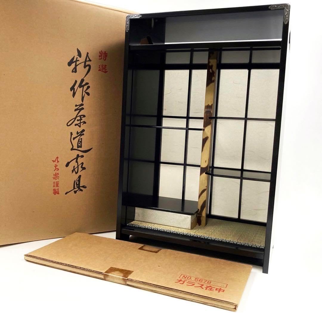 茶道具 春日茶棚 飾り棚 ガラス戸付 和風棚 伝統工芸品