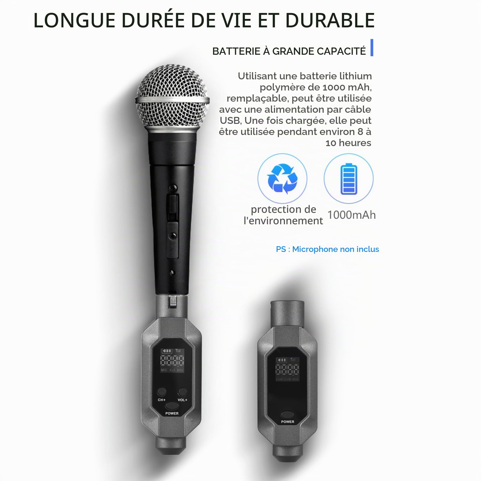 Microphone sans fil XLR Système UHF avec Émetteur et Récepteur pour Mixeur Audio, Guitare électrique, Basse - Réduction du Bruit