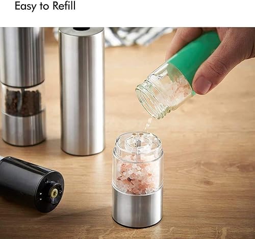 Miniatura 4 de Molinillo de sal y pimienta, juego de molinillo eléctrico de sal y pimienta, ajustable automático, molinos de especias alimentados por acero