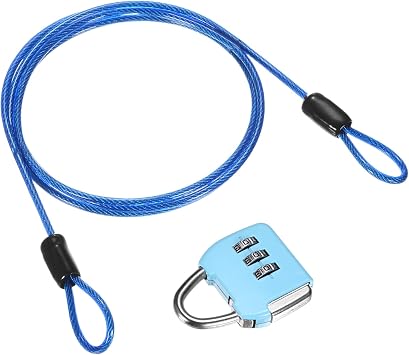 M METERXITY 1-Set Security Cable Lock with 3 Digit Combination Lock, 3.28FT PVC Coated Steel Luggage Lock Wire Rope for Luggage Suitcase/Outdoor Travel/Bike, Double Loop Cable [Blue]
