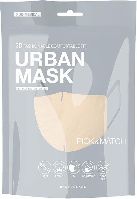 BasicSense 100% Cotton Washable Reusable Skin Friendly Plain Face Coverings Masks (Beige)
