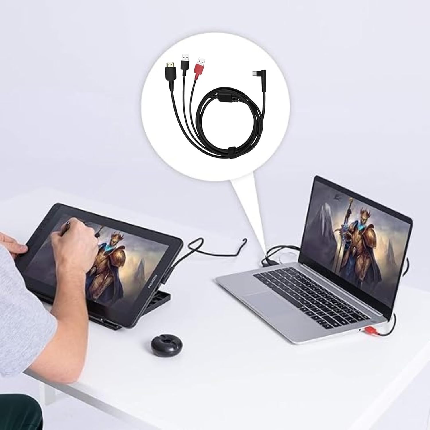 CB05A 3-in-1 Cable, Compatible Kamvas 12/13/16 (2021)