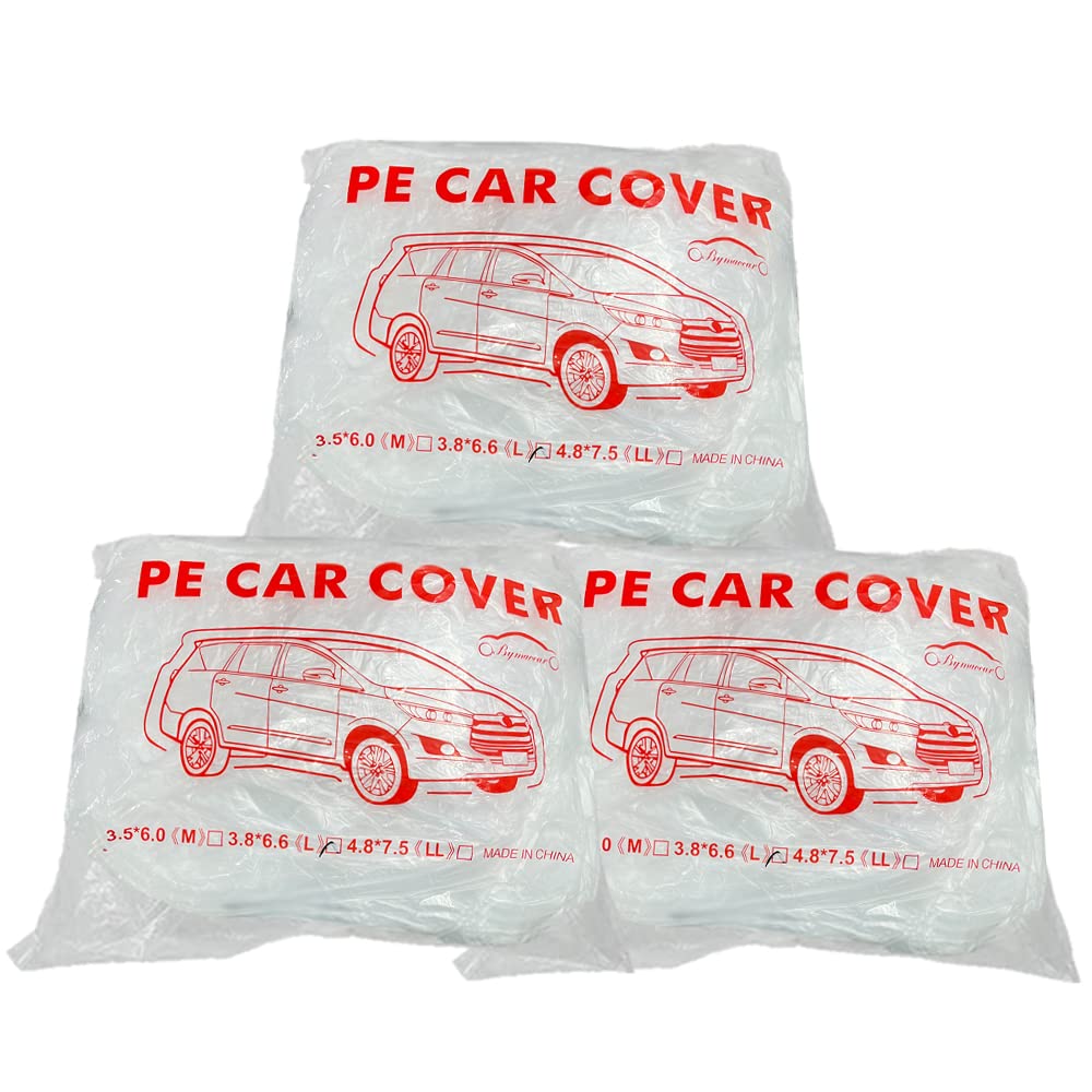 Disposable Car Cover 3 Pack Clear Plastic Car Cover Universal Rain Dust Garage Cover with Elastic Band Medium — view 2
