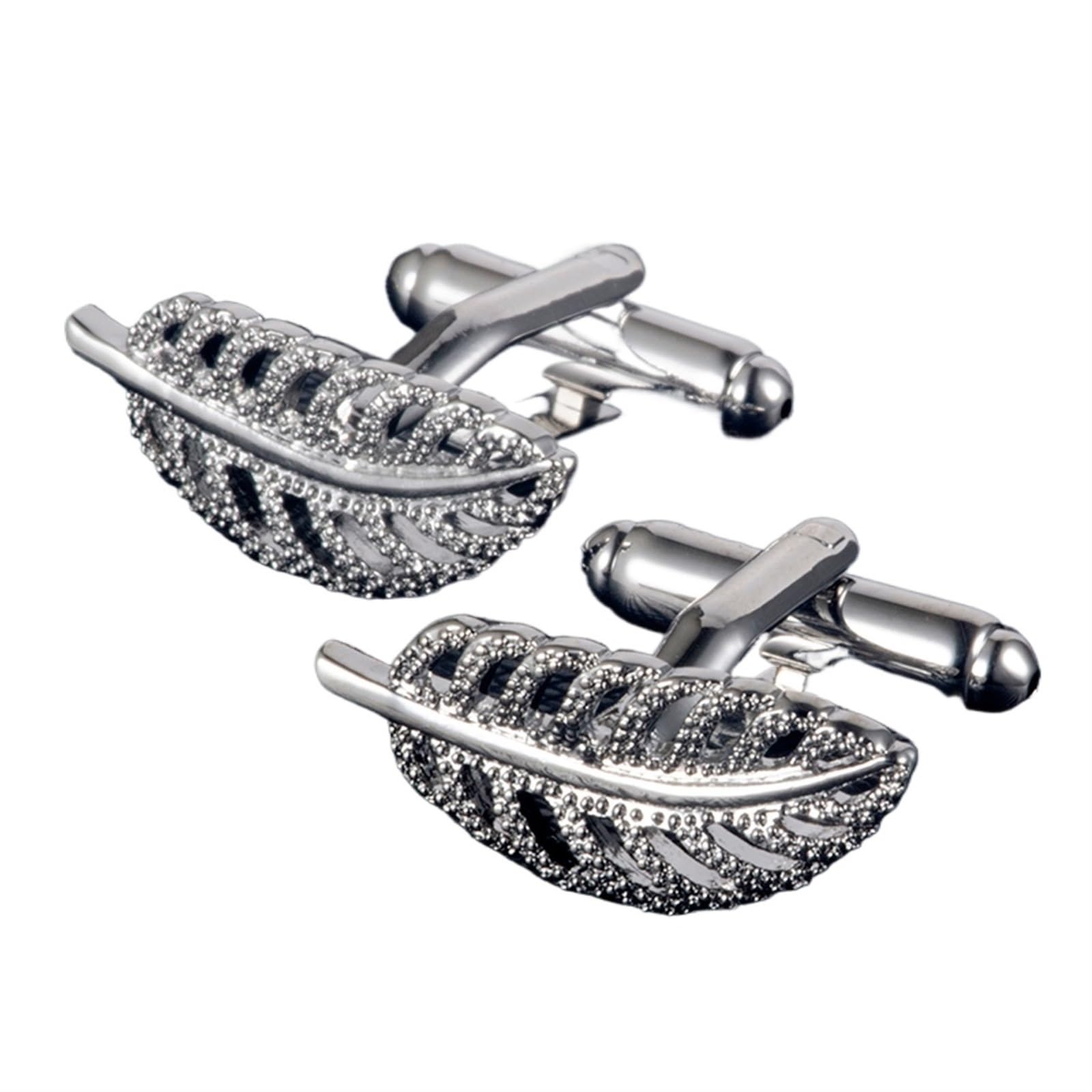 Gemelos De Plumas De Moda, Gemelos De Boda De Negocios con Caja De Regalo(Silver)