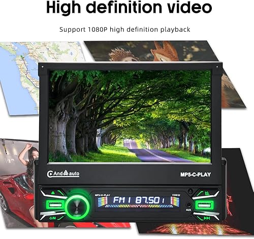 Miniatura 9 de Estéreo de coche 1DIN con Carplay inalámbrico y Android Auto de 7 pulgadas, pantalla táctil eléctrica abatible HD, radio para coche, compatible con