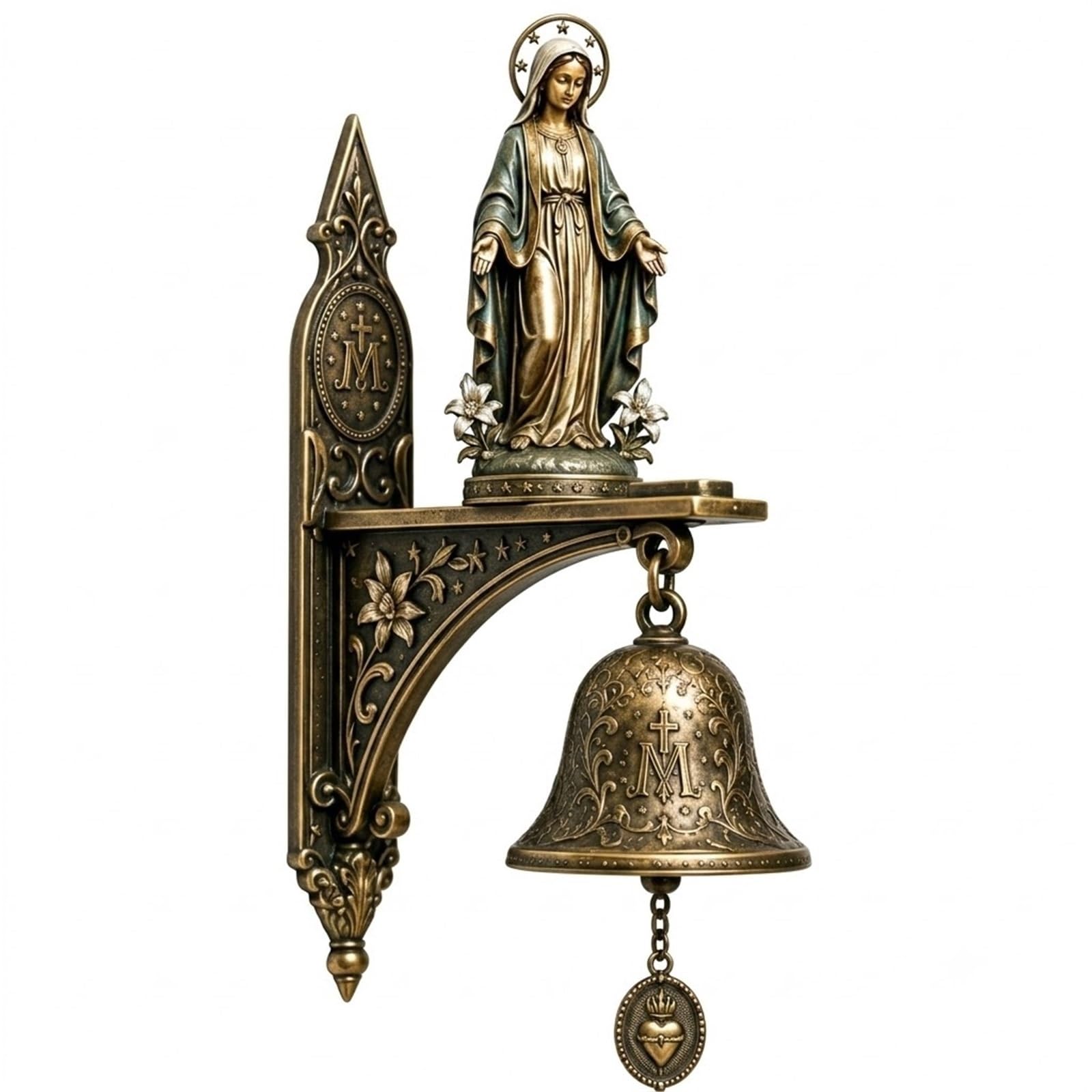 Our Lady of Grace Bronze Medal Wall Bell, Catholic Religious Wall Decor for Home Altar(1pcs)